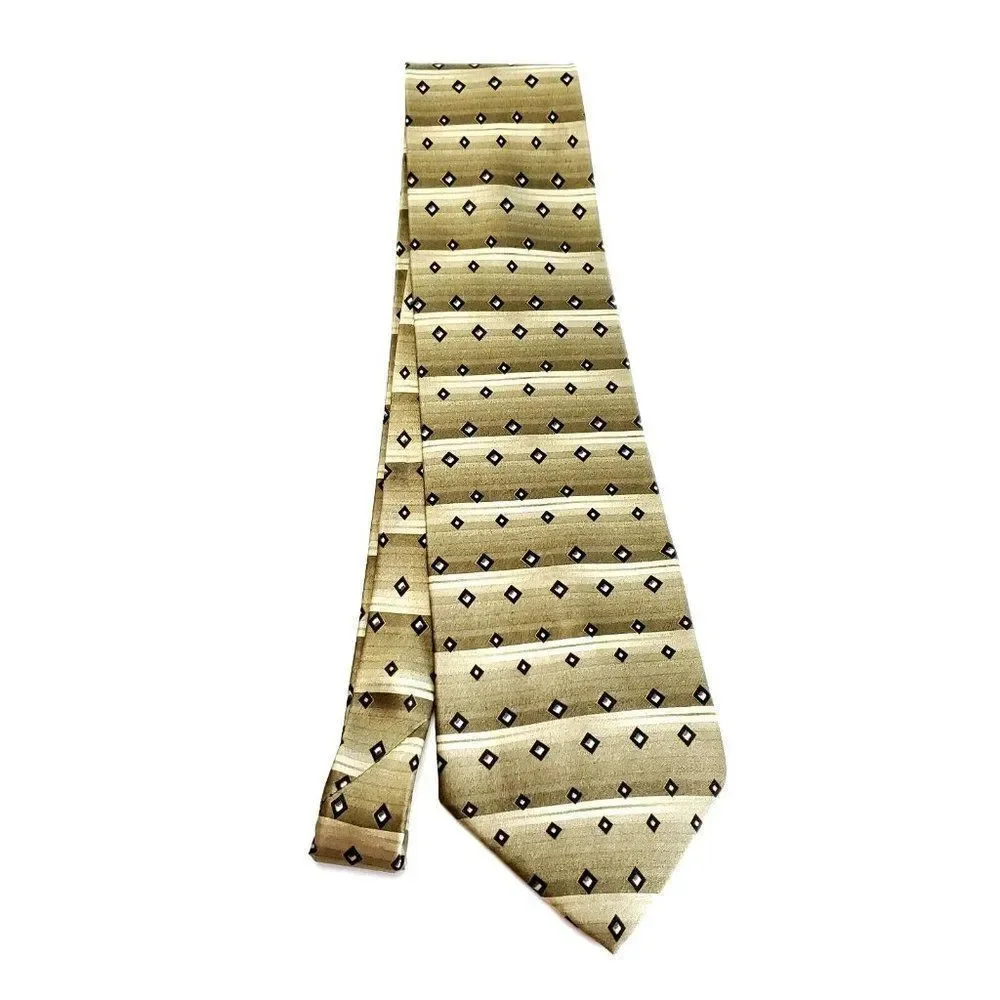 Crescenzo Collection Silk Tie Beige Woven Check‎ Short Wide